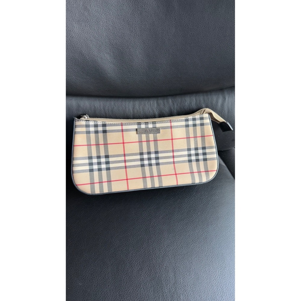 Burberry London Nova Check Canvas Leather Clutch Bag Tan Black No Strap
